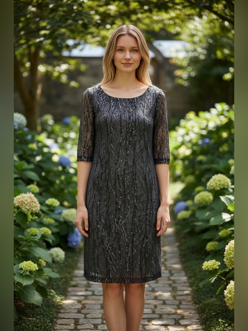 St. John New Hand Beaded Embellished Silk Dress In Caviar Multi Size 8 $1,395.00